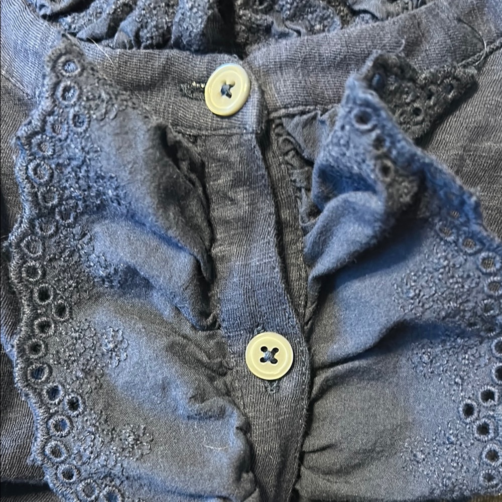LOFT Navy Knit Ruffle Blouse - Picture 3 of 4